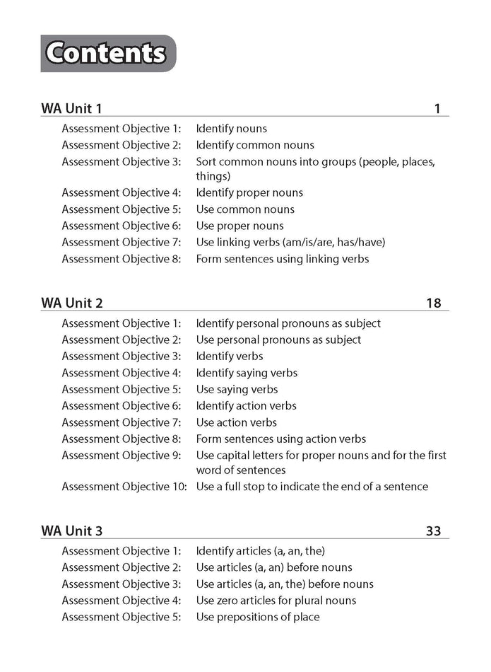 Primary 1 English Weighted Assessments in Grammar 1A