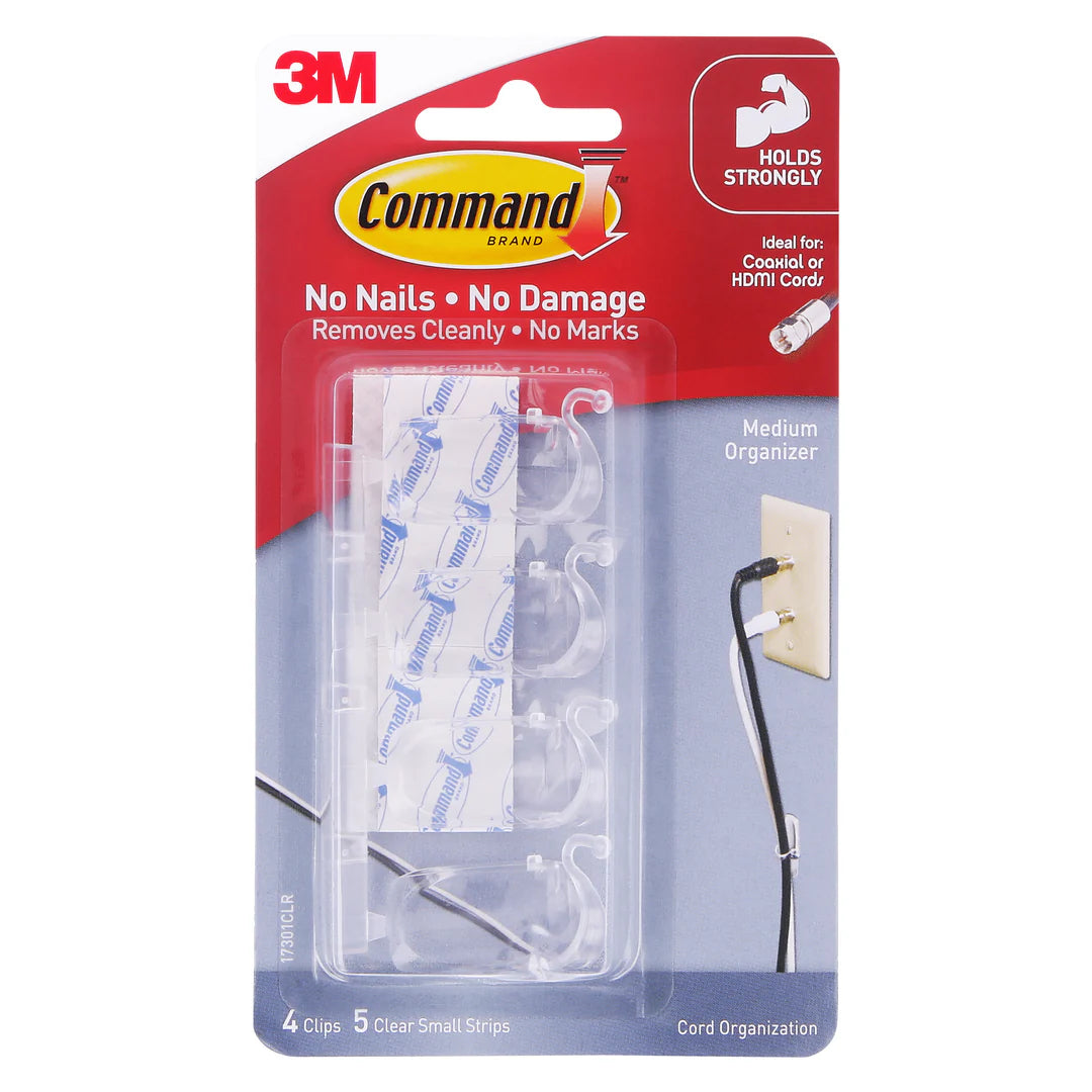 Command™ 17301CLR Clear Medium Cord Organiser with Clear Strips