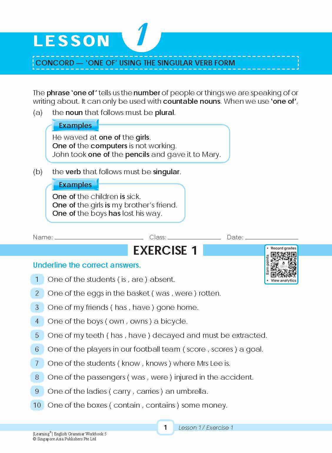 Primary 5 LEARNING+ ENGLISH GRAMMAR Workbook 5-3rd Edition