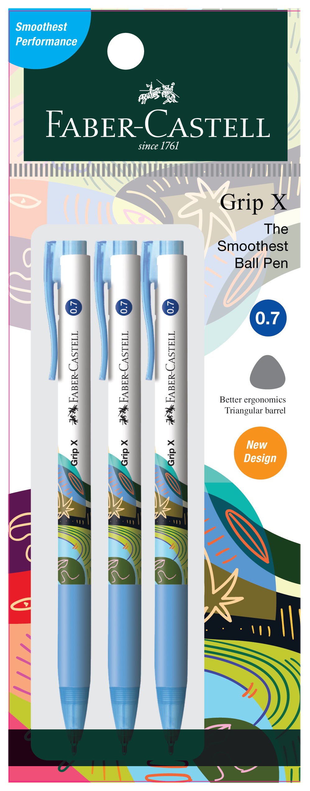 Faber-Castell Grip X7 Ball Point Pen 0.7mm, Blue x 3 Pieces in Poly Bag-547405
