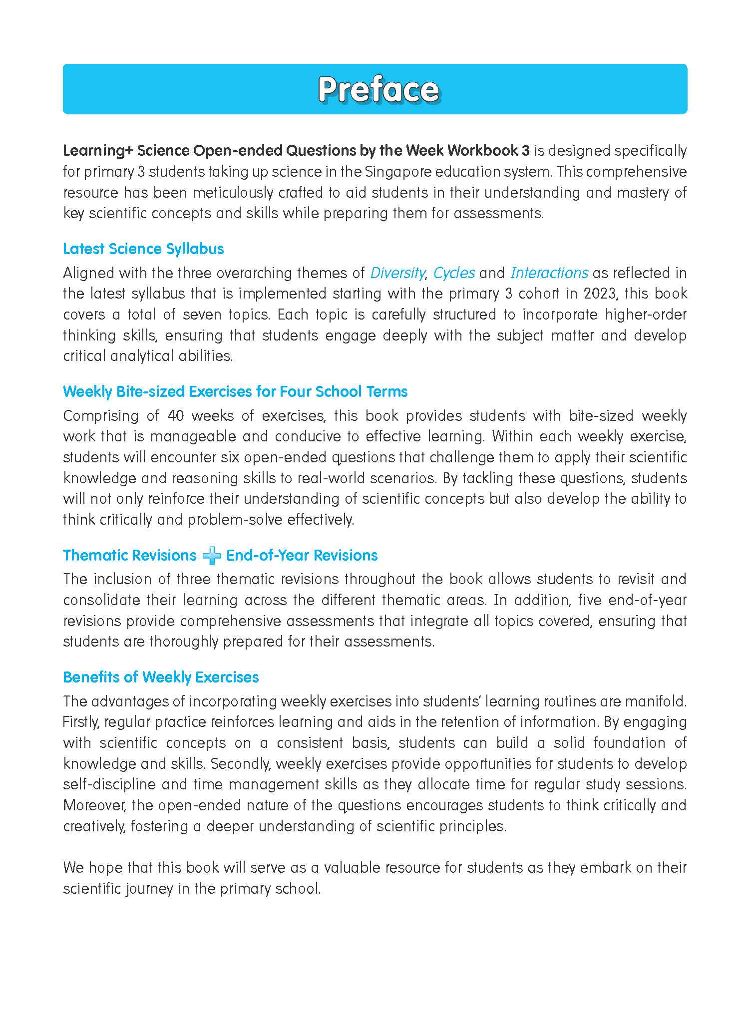 Primary 3 LEARNING+ SCIENCE Open-Ended Questions by the WEEK Workbook 3