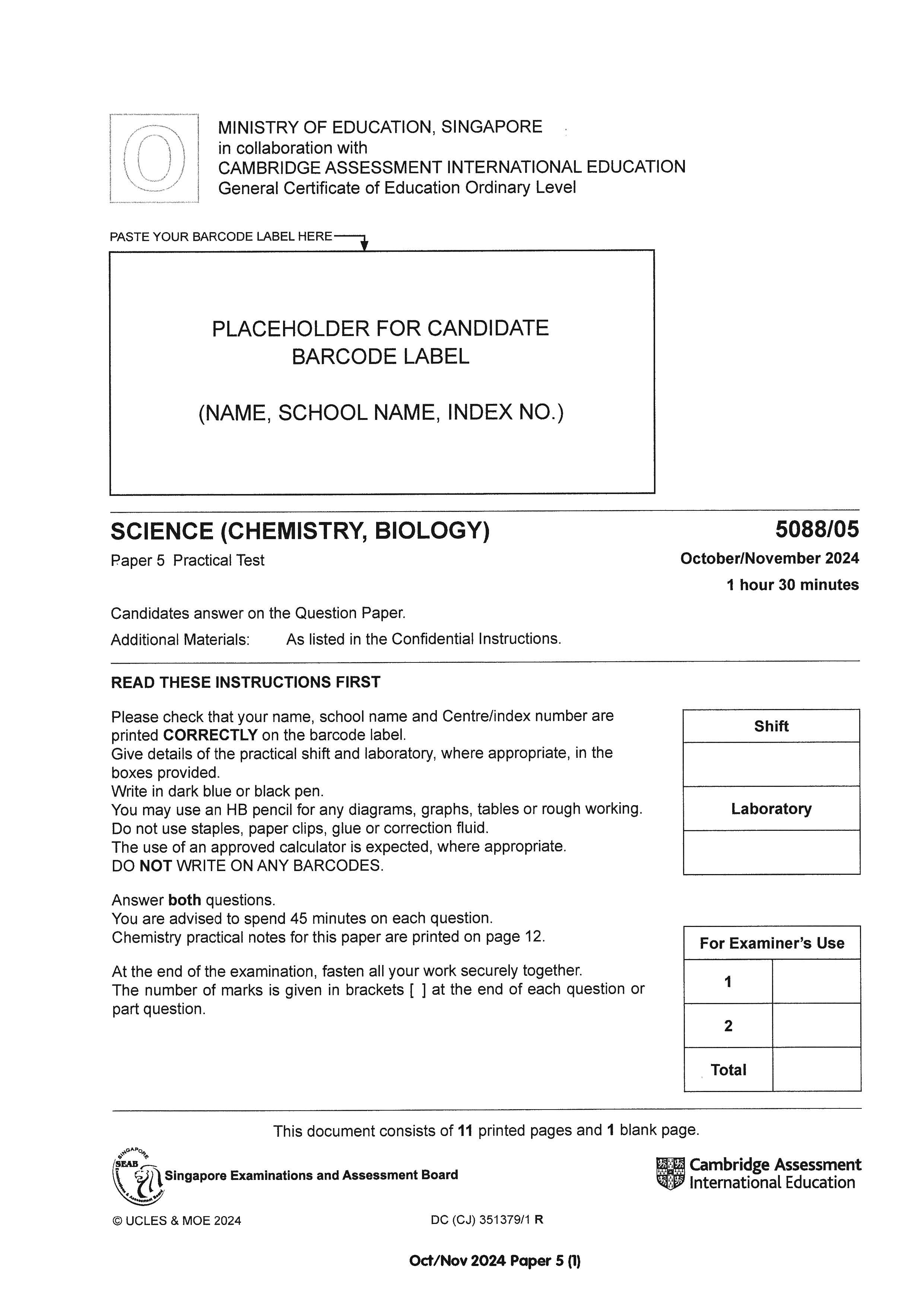O-Level Science Biology Practical Qs 15-24 (Yearly)