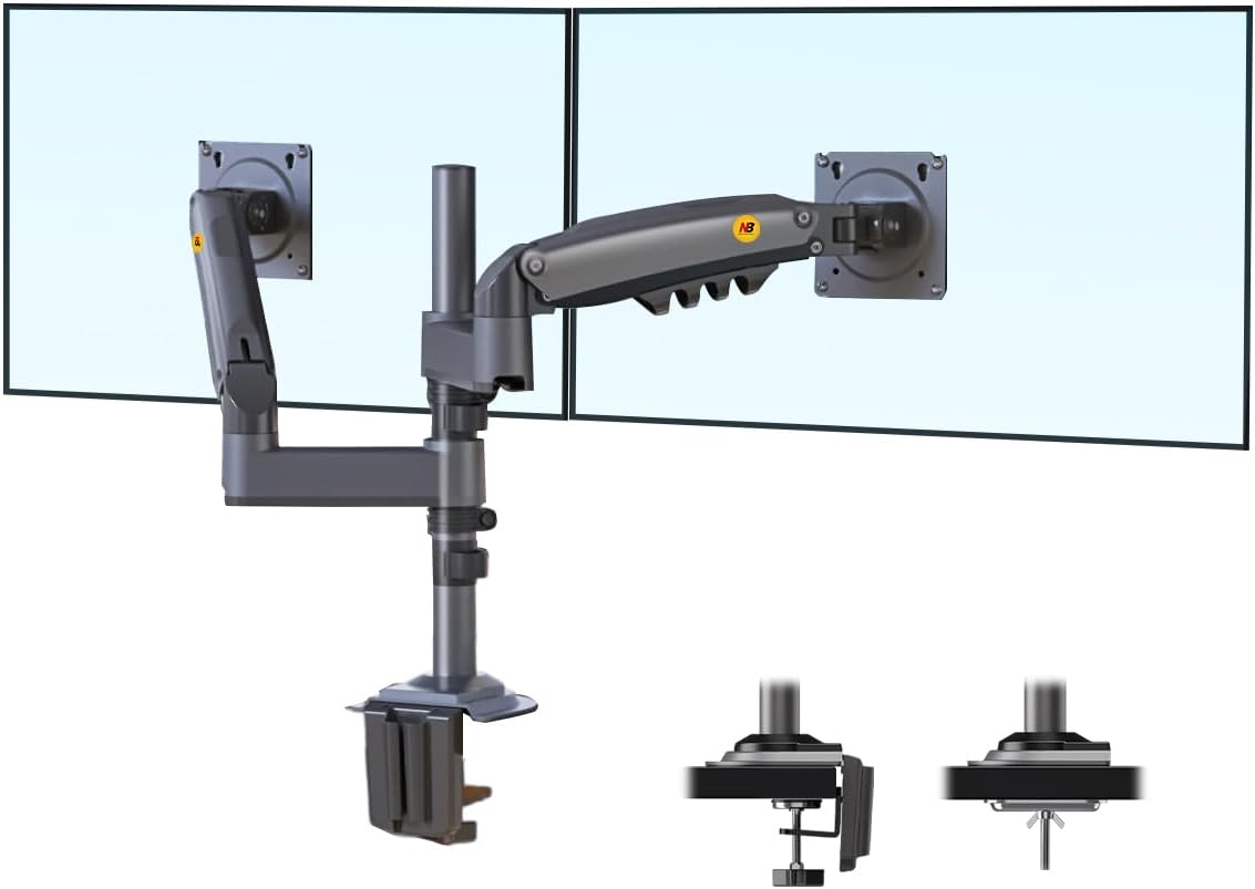New NB H180 Dual Monitor Desk Mount Stand Full Motion Swivel Monitor Arm Gas Spring for 17''- 27'' Computer Monitor from 2kg to 9kg