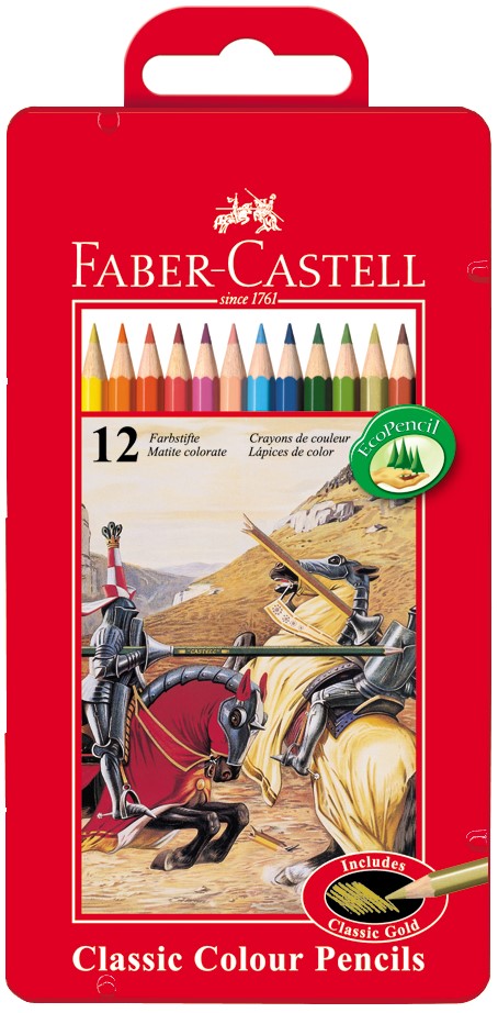 Faber-Castell Classic Colour Pencils in Metal Tin, 12 Colours Long-115844