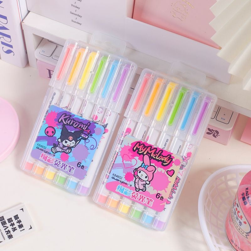  Sanrio 6 Colour Highlighter Set - 2 Assorted Designs 