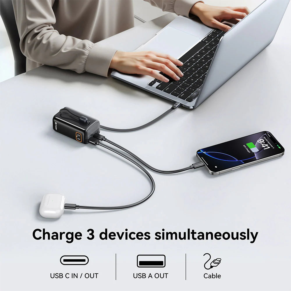 Mazer M-Ai-PC45R10-V7 PowerCharge Link R PD45W 10000mAh PB with Retractable Cable (Silver)