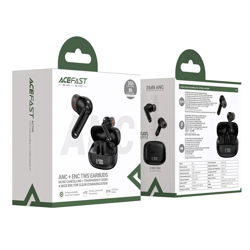 Acefast W1 Active Noise Cancelling True Wireless Earbuds - Black