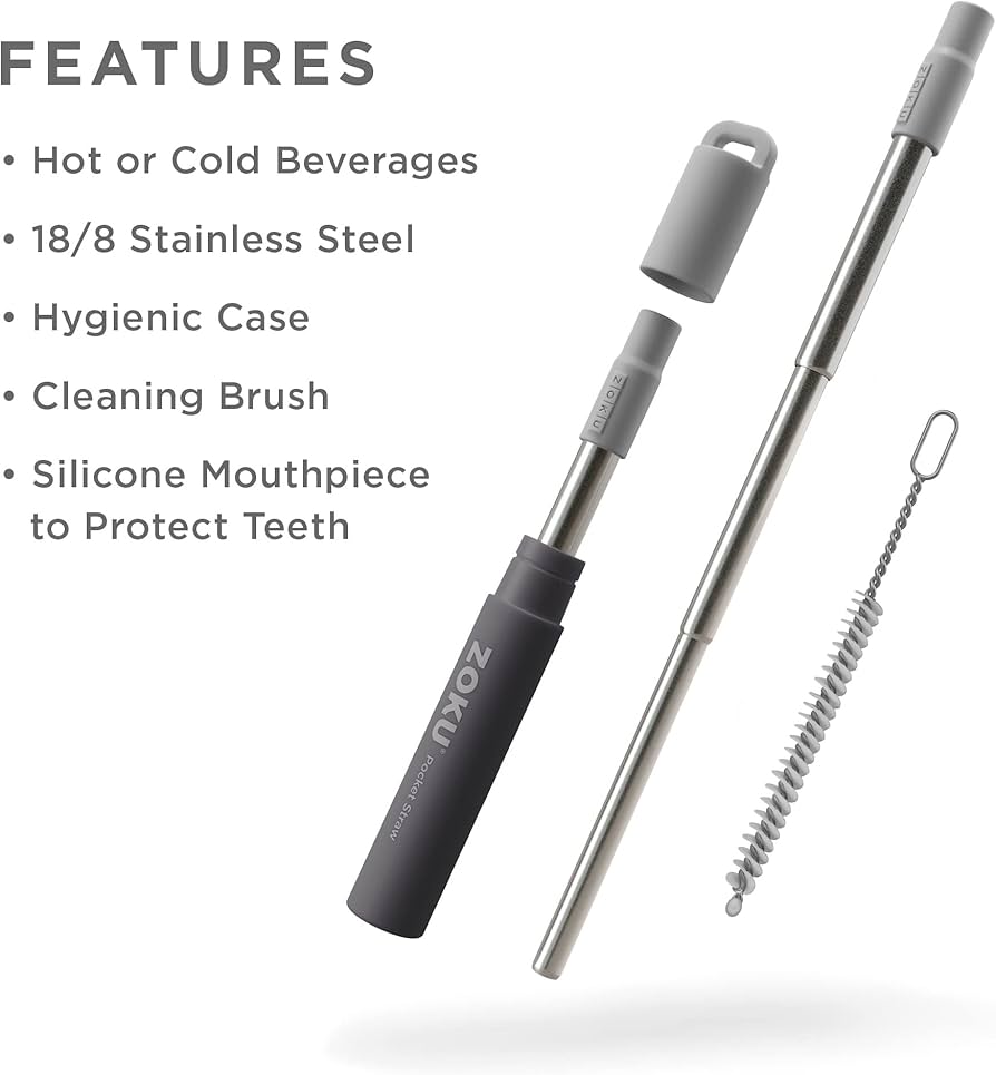 Zoku Two Tone Pocket Straw - Grey