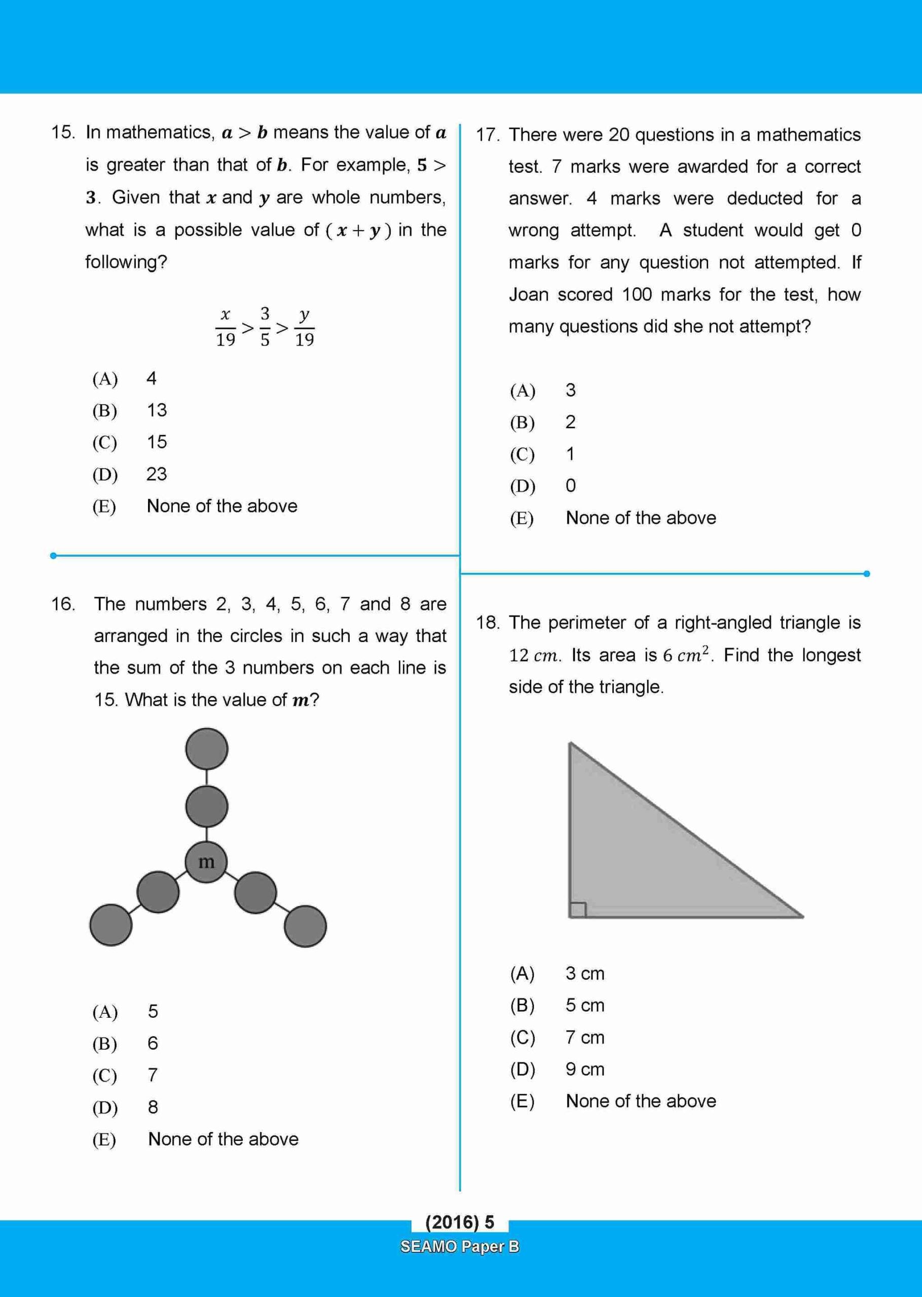 SEAMO Math Olympiad International Competition Preparation Paper B (SEAMO 2016-2025 + SEAMO X 2019-2026) Primary 3&4