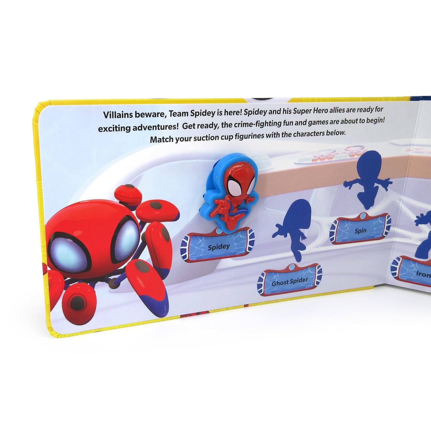 Marvel Spidey and his Amazing Friends Stuck on Stories (16-Page Storybook, 8 Toy Suction Cups, 2 Board Games) Board Book – Picture Book