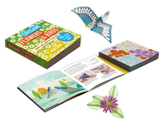 ORIGAMI FLOWERS & BIRDS: PAPER + 64PG BK