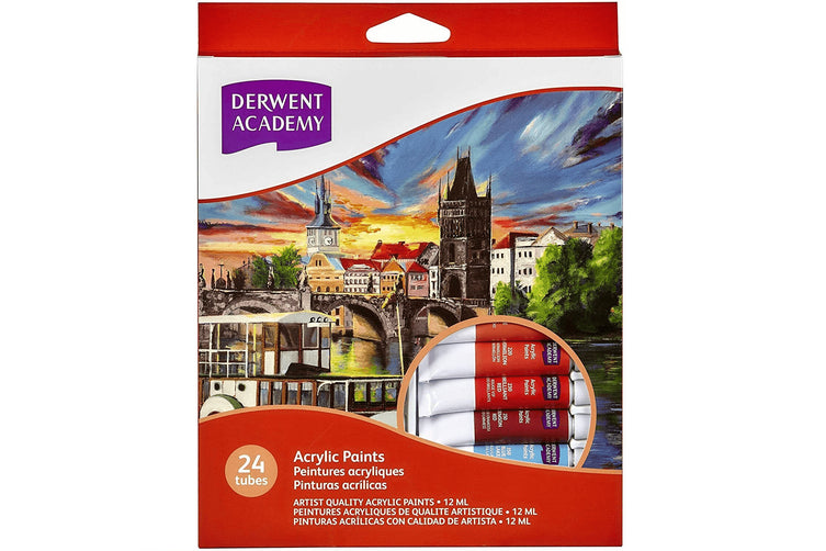 Derwent Academy Acrylic Paints 12ml Paint Tubes Set Pack 24