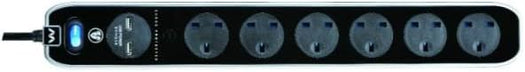 Masterplug 6 Ext Socket Bk 13A fused -mpa