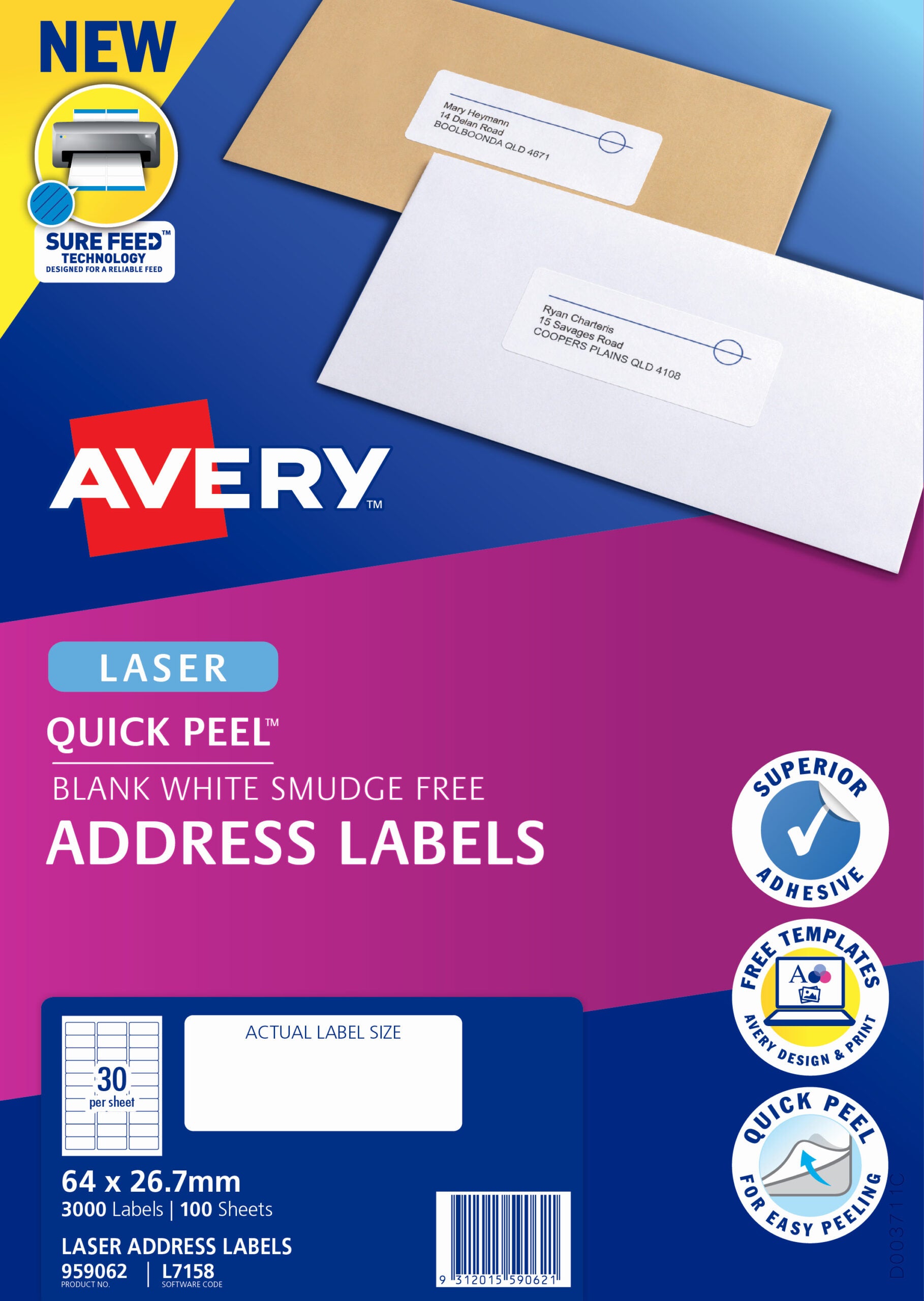 AVERY LASER LABEL A4 45/SHT L7158-10