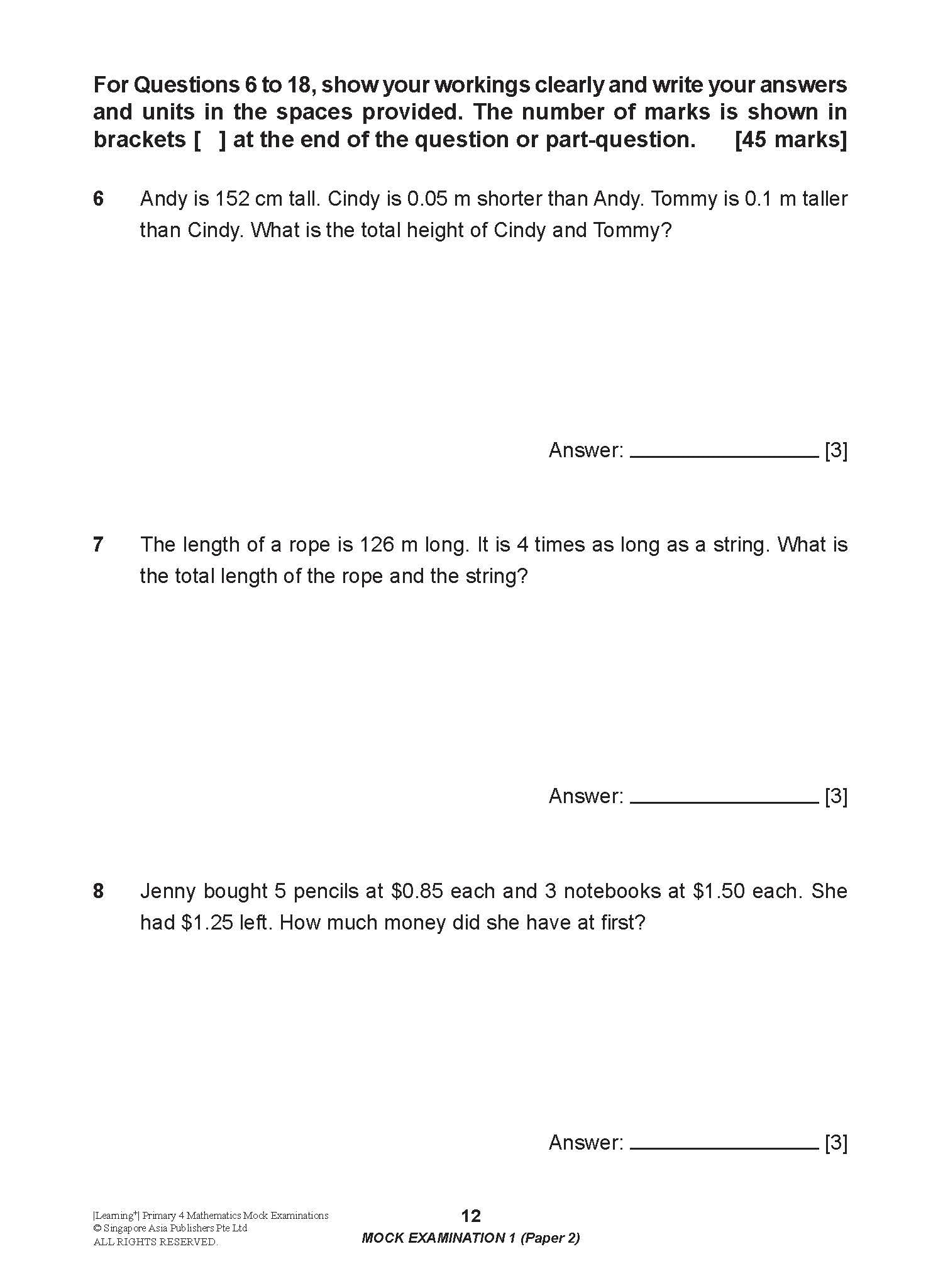 Primary 4 LEARNING+ Mathematics Mock Examinations-3rd Edition