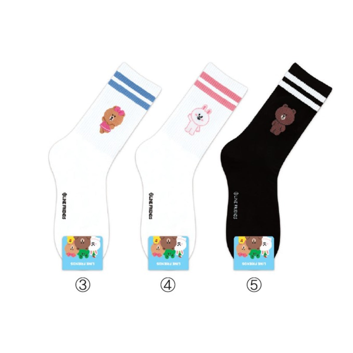 Line Friends Stripe Long Sock -  White & Blue Stripe Choco