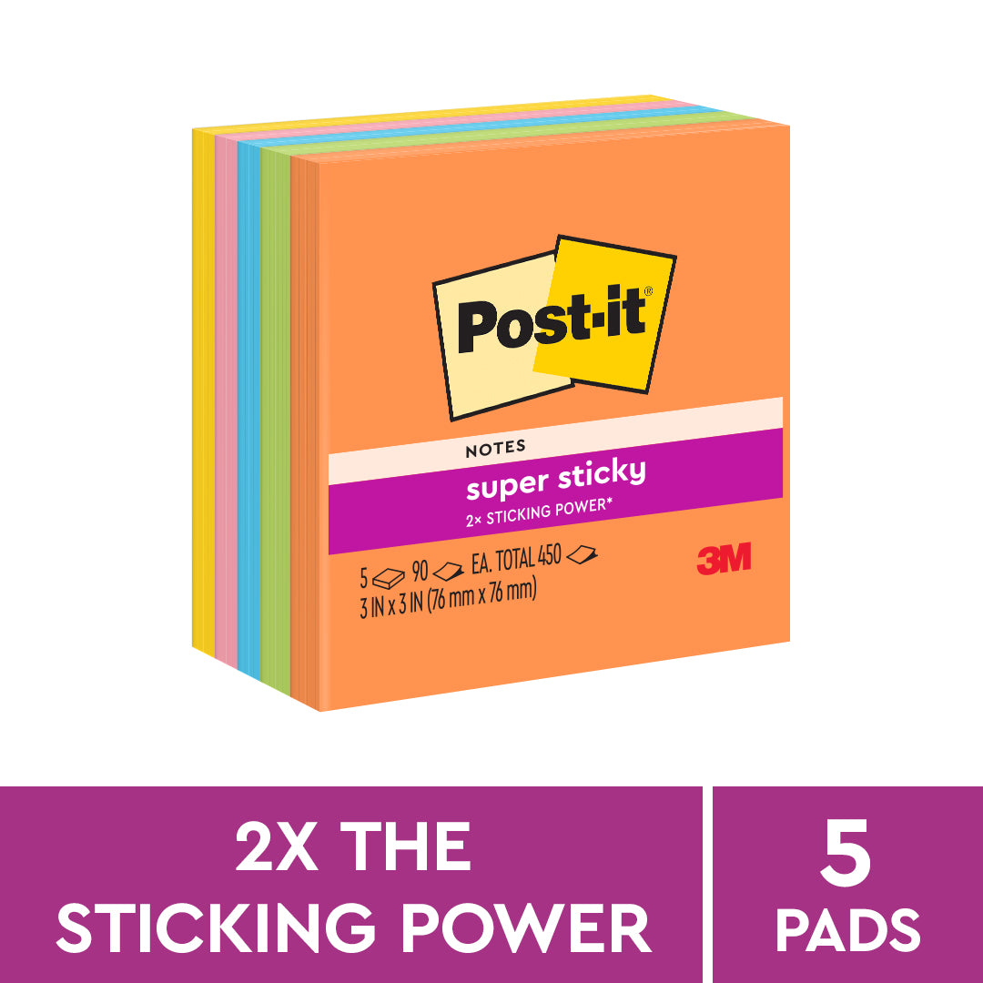 Post-it® 654-5ssau Super Sticky Notes, Rio De Janeiro Collection, 3x3"