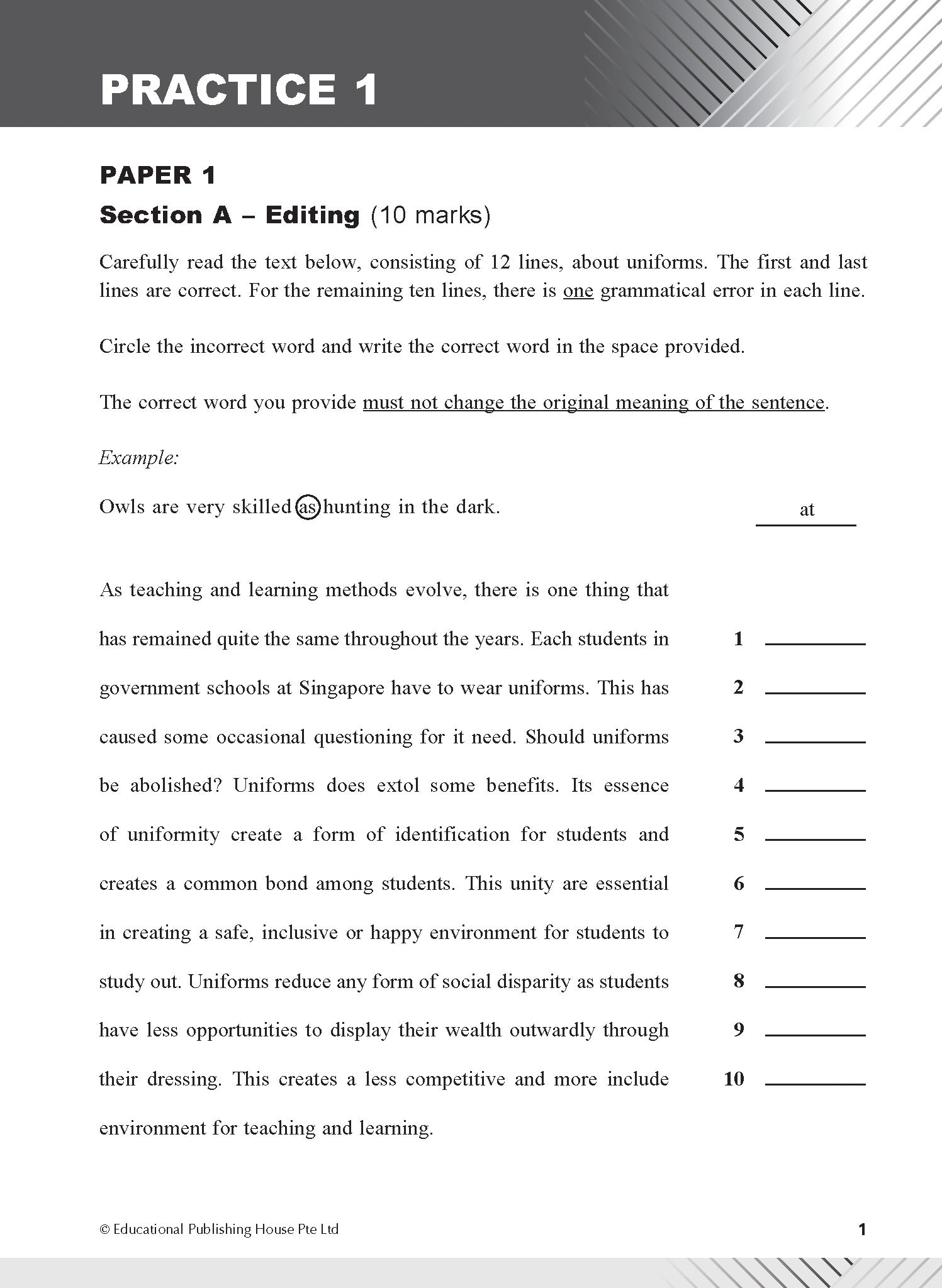 Secondary 2NA/G2 English Examination Practice