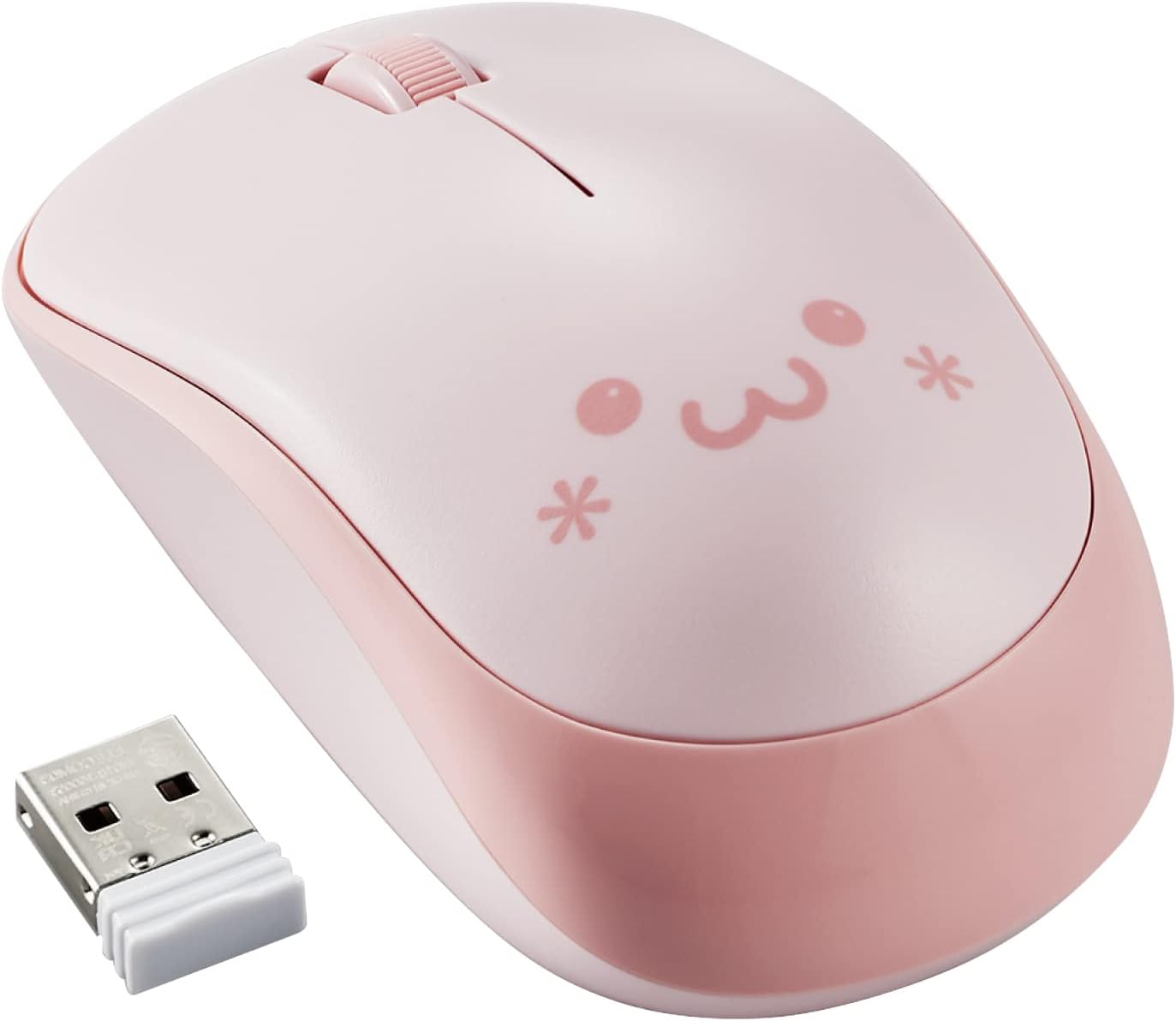 ELECOM Cute Face Mouse, 2.4GHz USB Wireless, Ambidextrous Design, Silent Click, Lightweight, Portable, Girly Pink Computer Mice, Plug and Play, Girls and Kids, for PC, Laptop, Windows and Mac