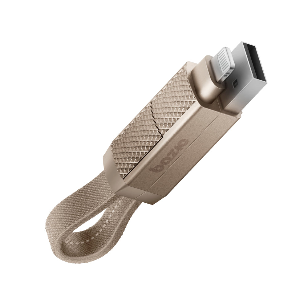 Bazic GoCharge AluCable 4-in-1 Fast Charging Cable (USB-C/A to USB-C/Lightning), 60W PD, 15cm - Gold