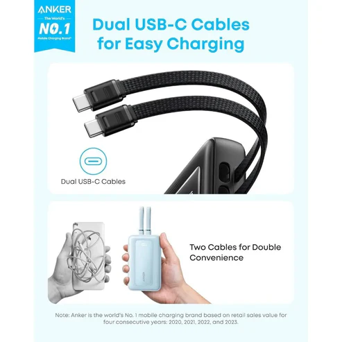 Anker Zolo Power Bank 20000mAh 45W Fast Charging Built-in Dual USB C Cable A110M Black