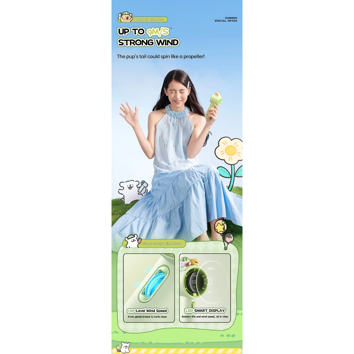 Jisulife PRO1 Green MALTESE Handheld Fan (5000MAH)