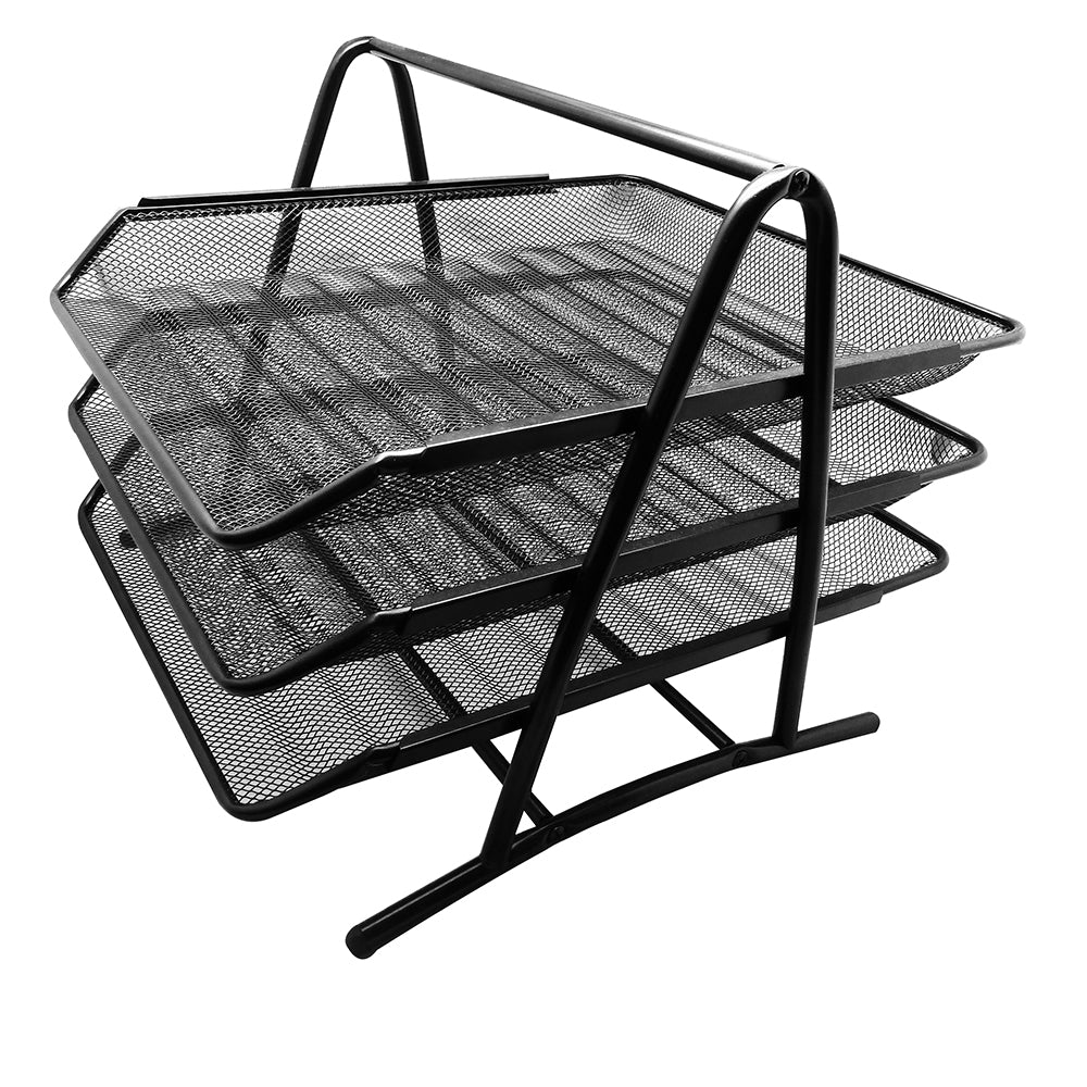 POP BAZIC Mesh 3 Layer Letter Tray Black - _MS, CLEANDESK, ECTL-2NDPCS50, ECTL-AUG23, ORGANIZER, POP BAZIC